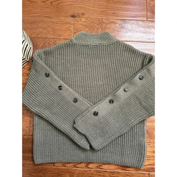 MNG Buttons Detail Knit Sweater Olive Green Khaki SIZE L - Picture 14 of 16